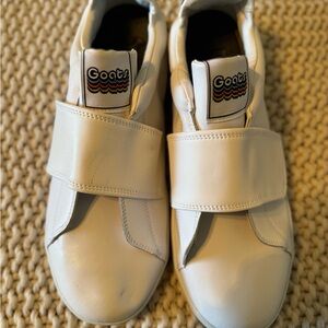 GOATS Women's White Canvas Wide-Strap Round-Toe Slip-on Sneakers